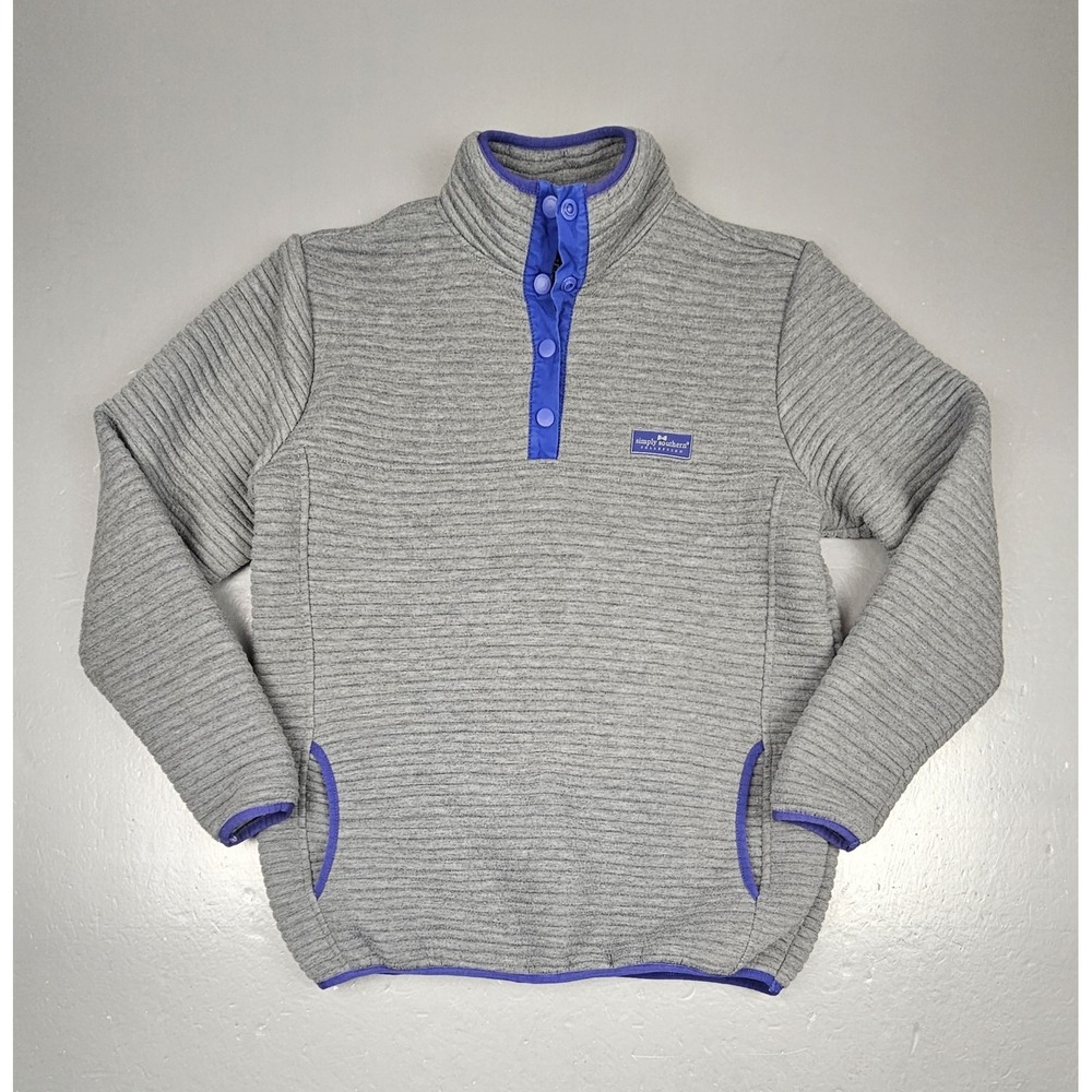 Simply Southern Pullover‎ Jacket Womens Medium. Gray Blue Trim Longsleeve